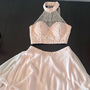 Prom Dress super cute beaded two piece pale pink dress
